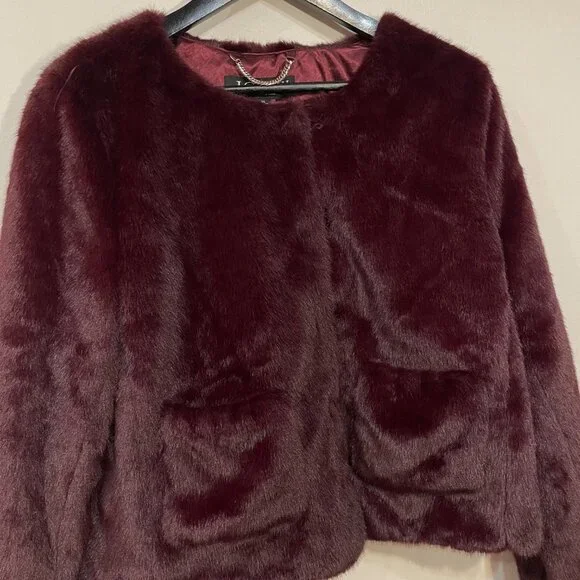 New J.Crew Faux Fur Lady Jacket Burgundy XL $228 - Picture 5 of 8